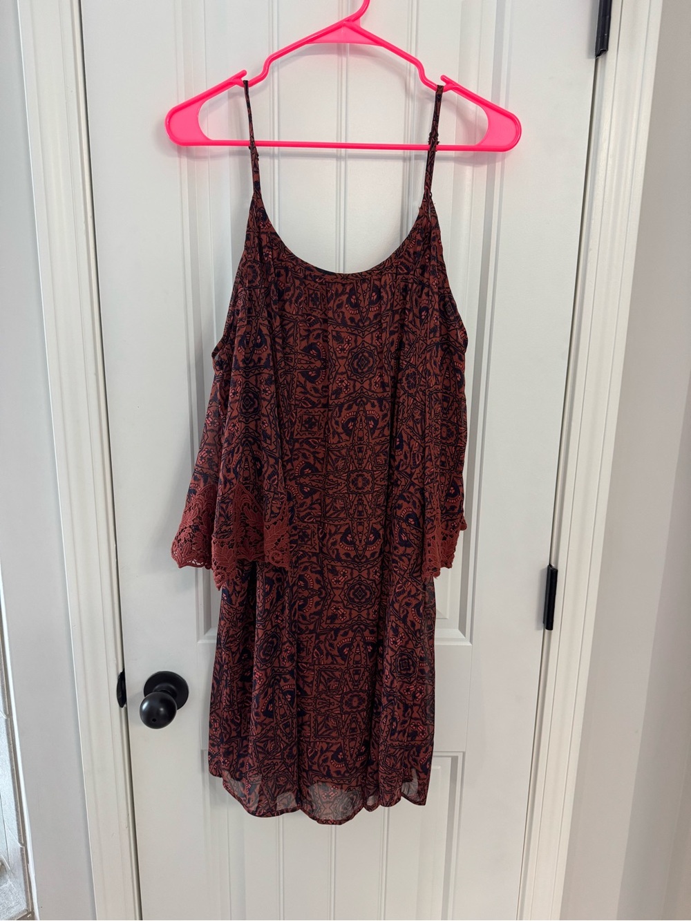 Boho Printed Spaghetti-Strap Dress in Rust